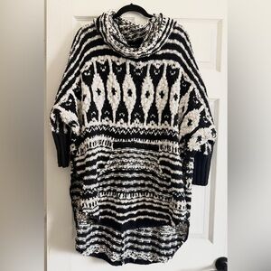 Free People Black and White Cowl Neck Sweater/Poncho Oversized fit